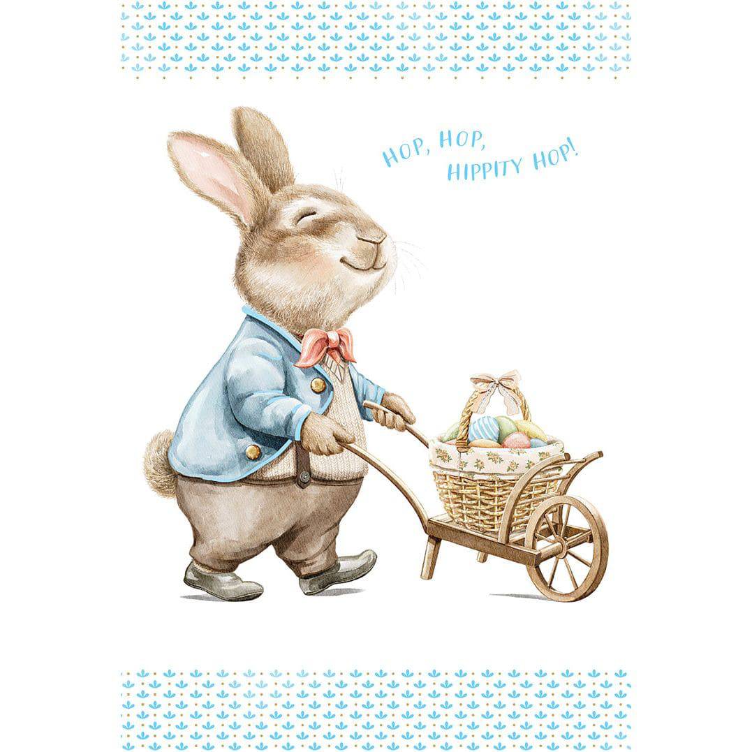 Pictura Bunny Pushing Egg Cart Easter card featuring a cute bunny and colorful eggs for grandson.